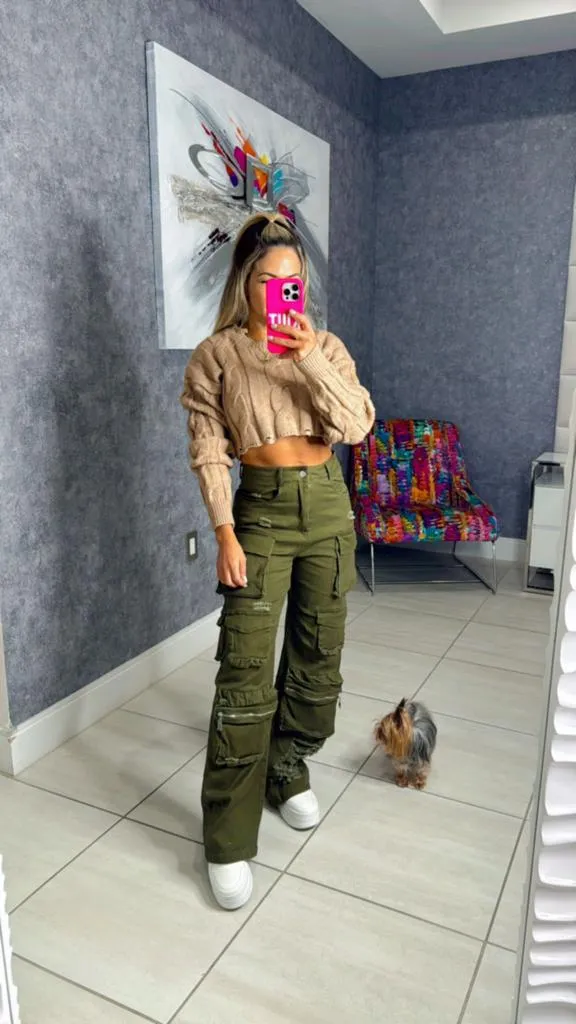 3094 Denim cargo pants high waisted