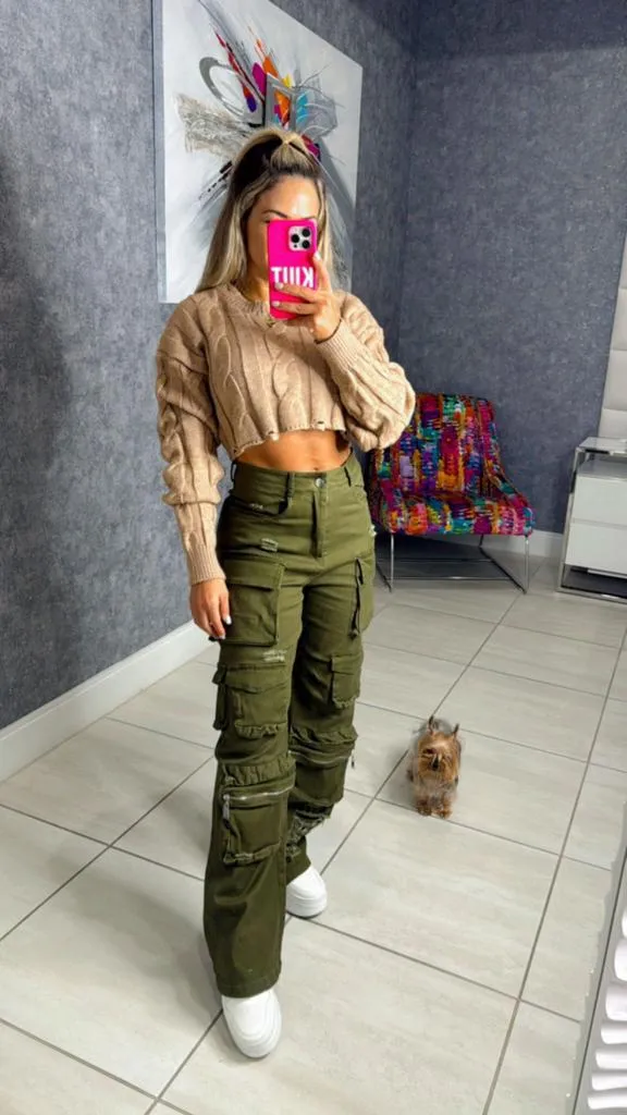 3094 Denim cargo pants high waisted