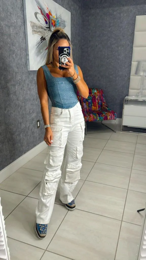 3094 Denim cargo pants high waisted