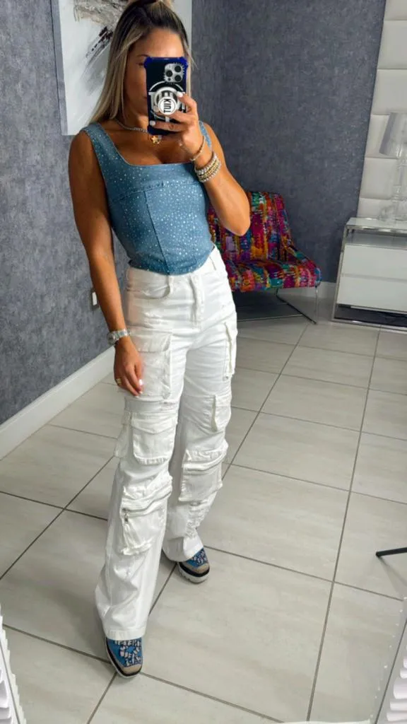 3094 Denim cargo pants high waisted