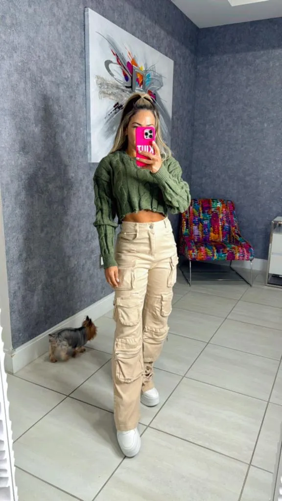 3094 Denim cargo pants high waisted