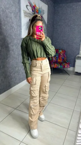 3094 Denim cargo pants high waisted