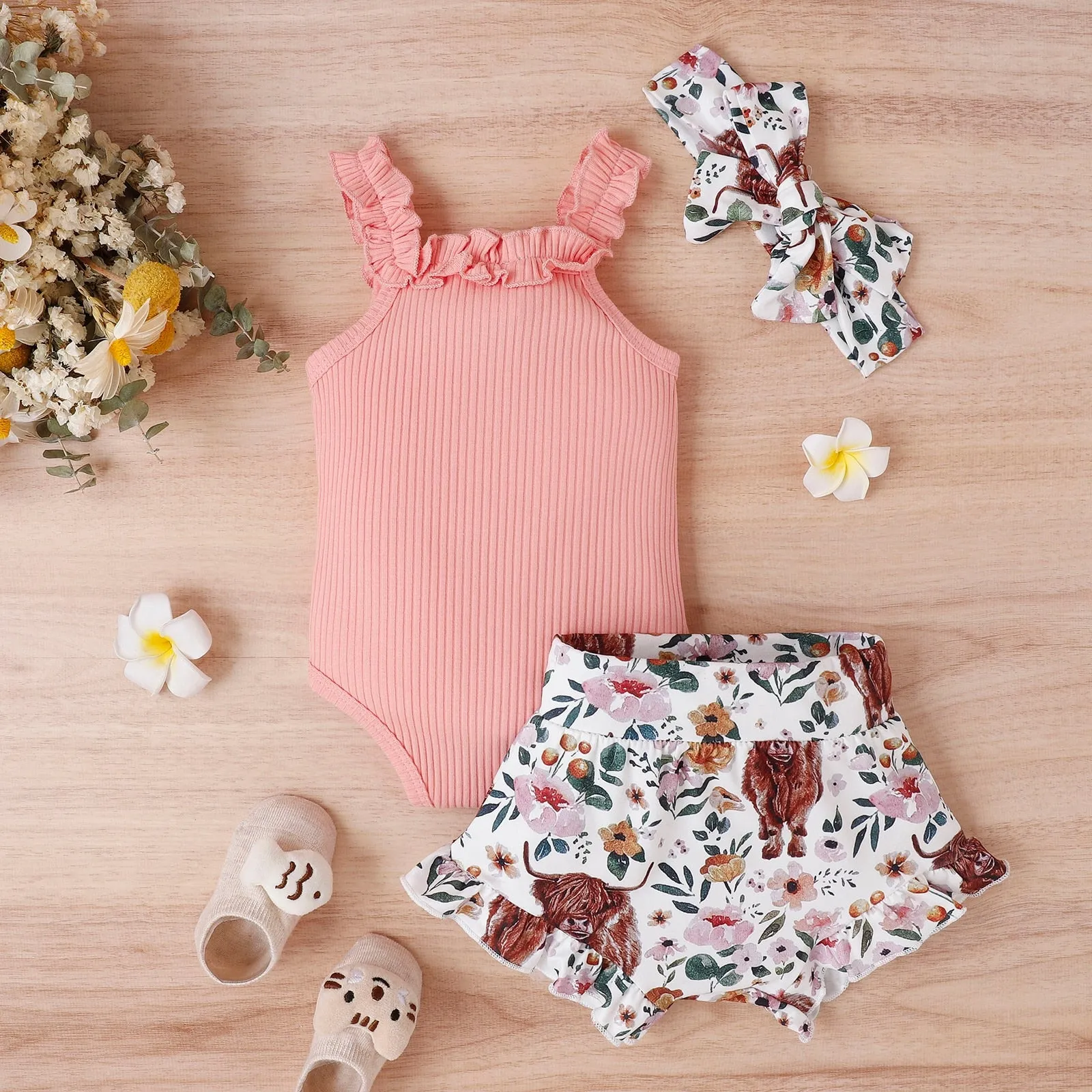 3Pcs Off Shoulder Romper Set