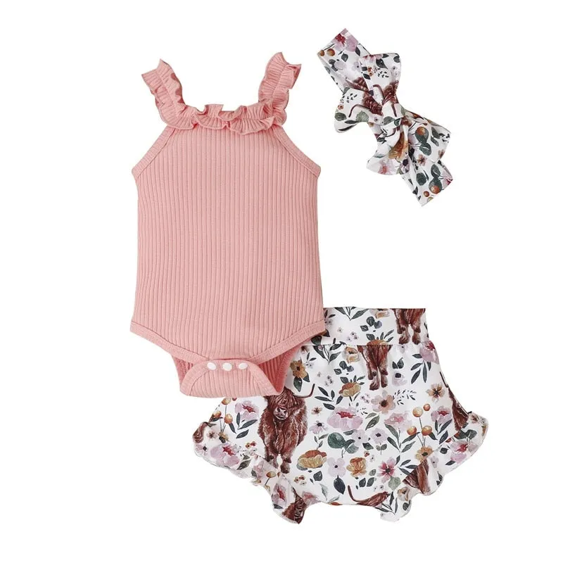 3Pcs Off Shoulder Romper Set