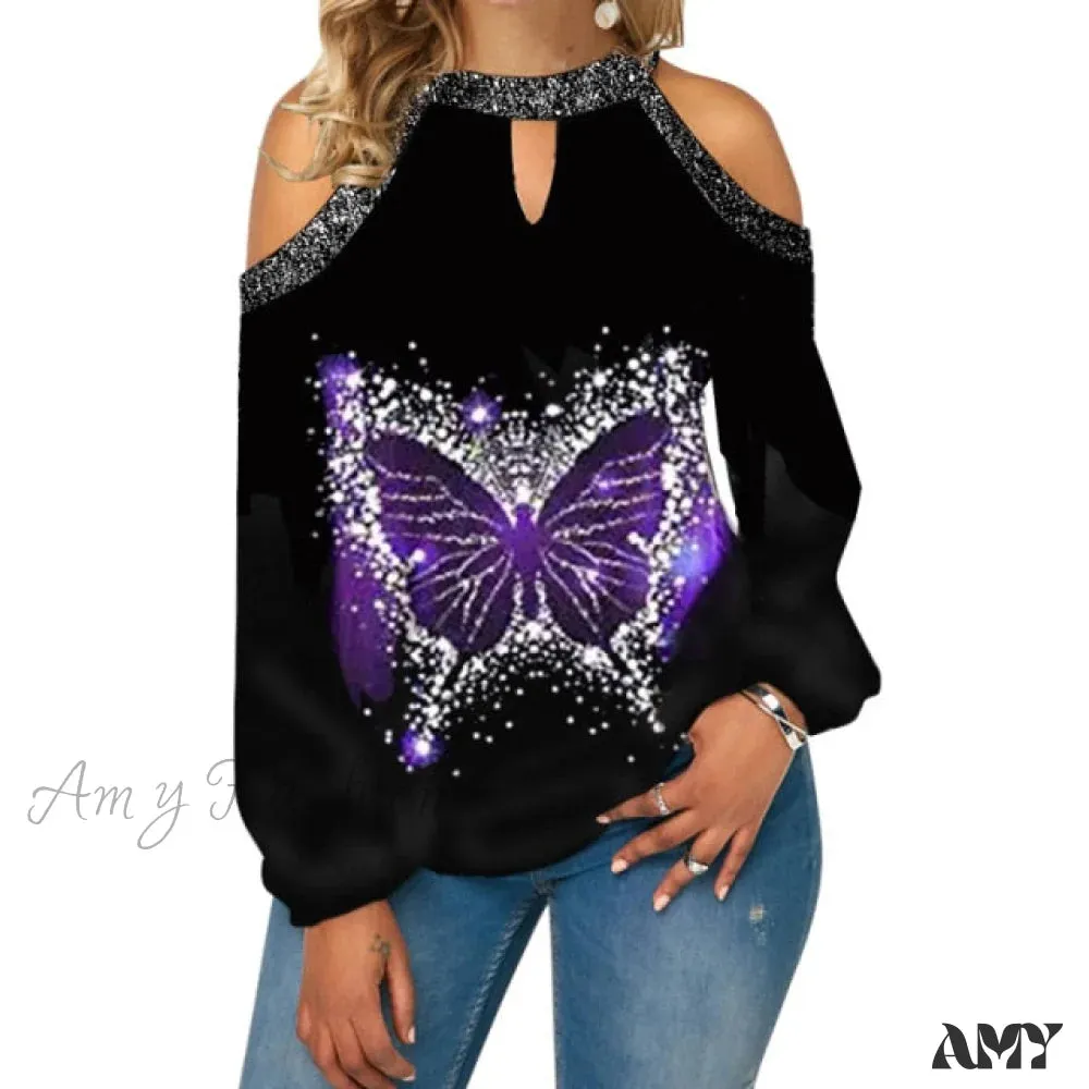 Amy Fashion - Christmas Casual Off Shoulder Printed Cute Top