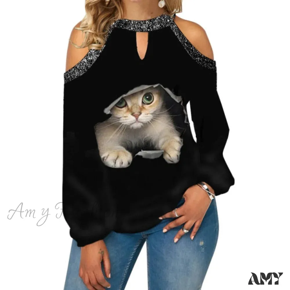 Amy Fashion - Christmas Casual Off Shoulder Printed Cute Top