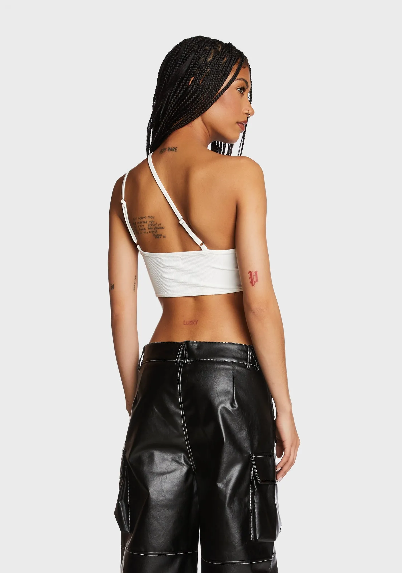 Asymmetrical Ribbed Cut Out Crop Top - White