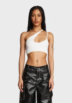 Asymmetrical Ribbed Cut Out Crop Top - White