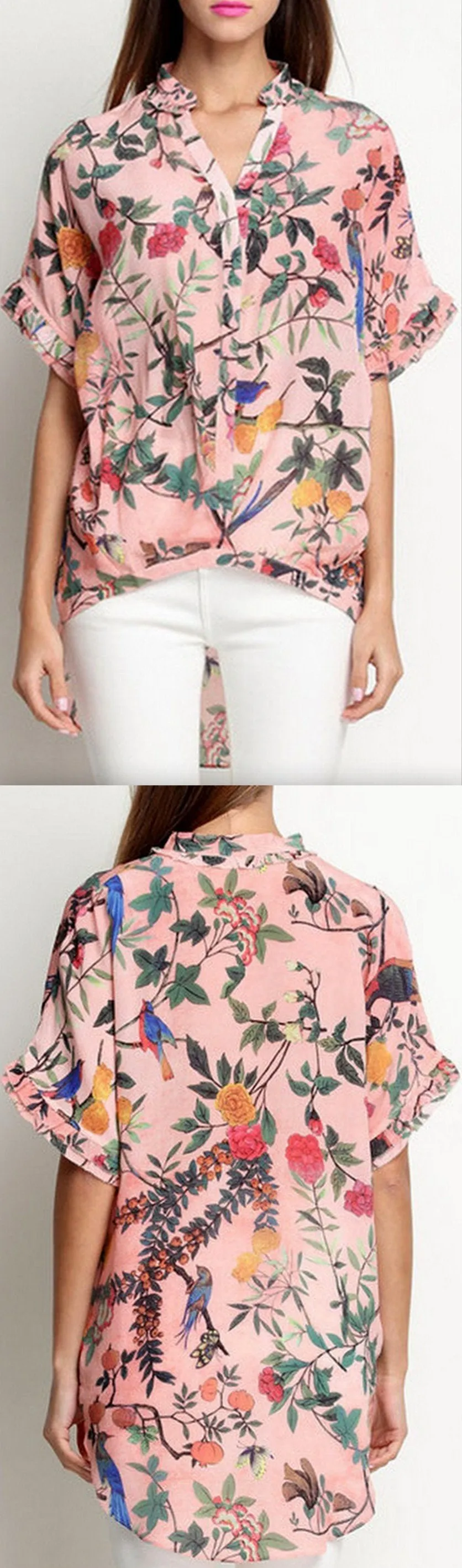 Asymmetrical Silk Floral-Print Blouse