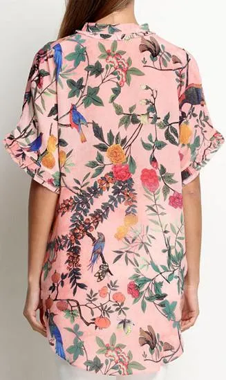 Asymmetrical Silk Floral-Print Blouse