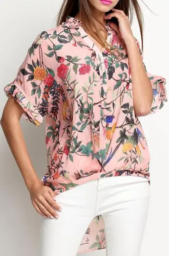 Asymmetrical Silk Floral-Print Blouse