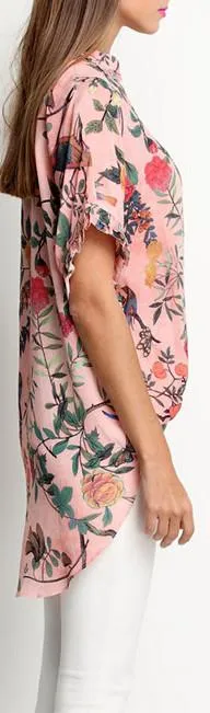 Asymmetrical Silk Floral-Print Blouse