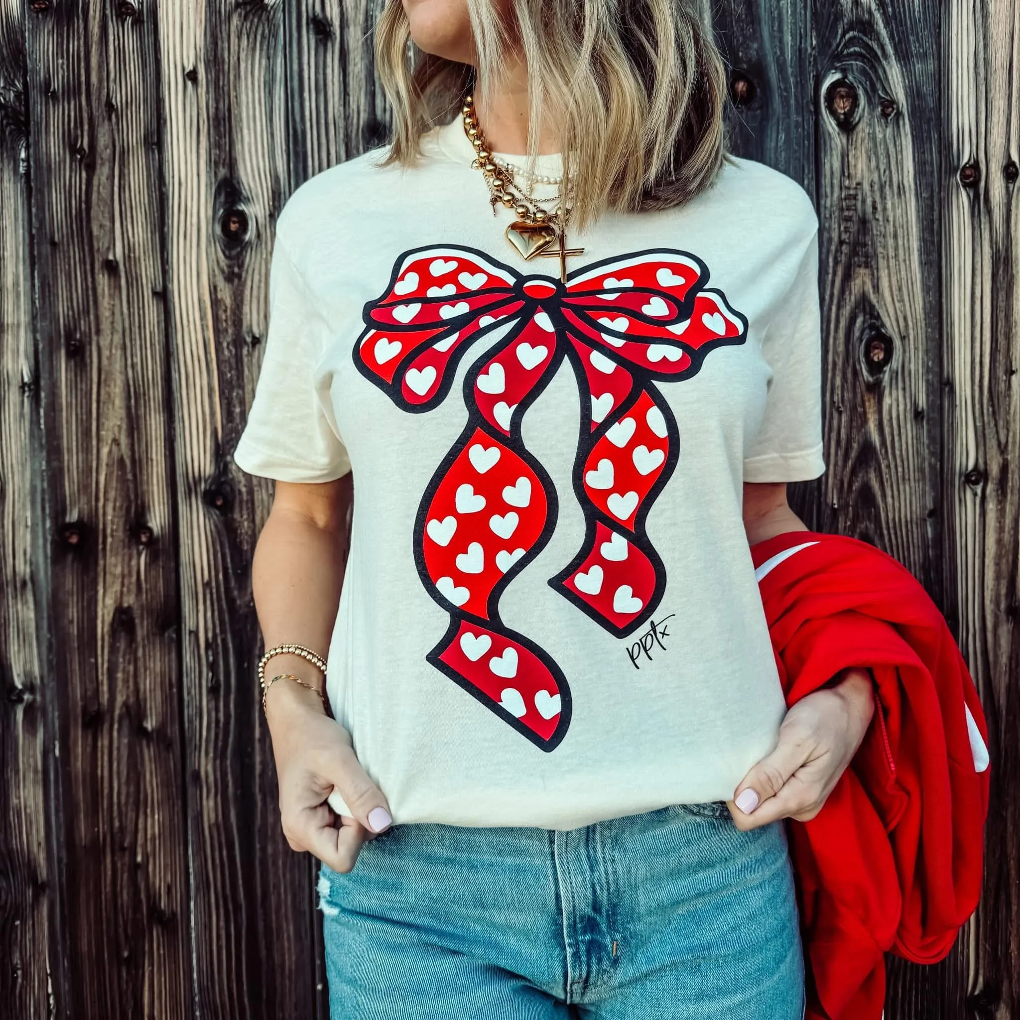 Big Heart Bow Vintage Natural Tee