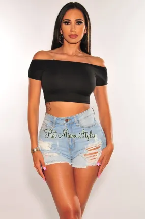 Black Off Shoulder Open Back Crop Top