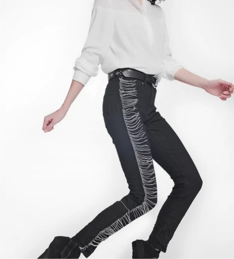 Black Skinny Jeans w Metallic Fringes