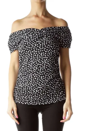 Black White Off-Shoulder Polka-Dot Blouse