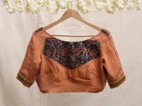 Caramel brown, crepe, Hand embroidery blouse