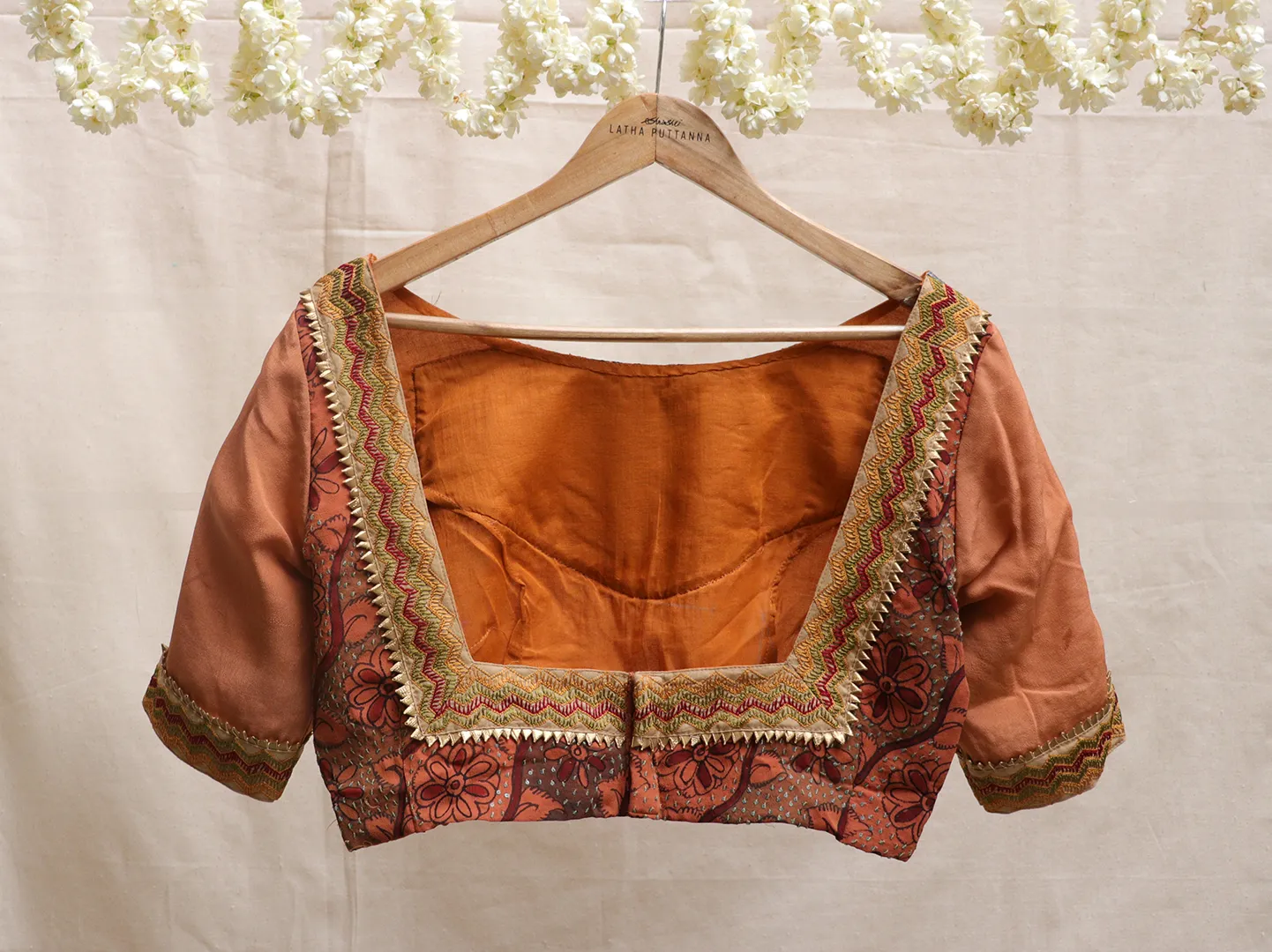 Caramel brown, crepe, Hand embroidery blouse