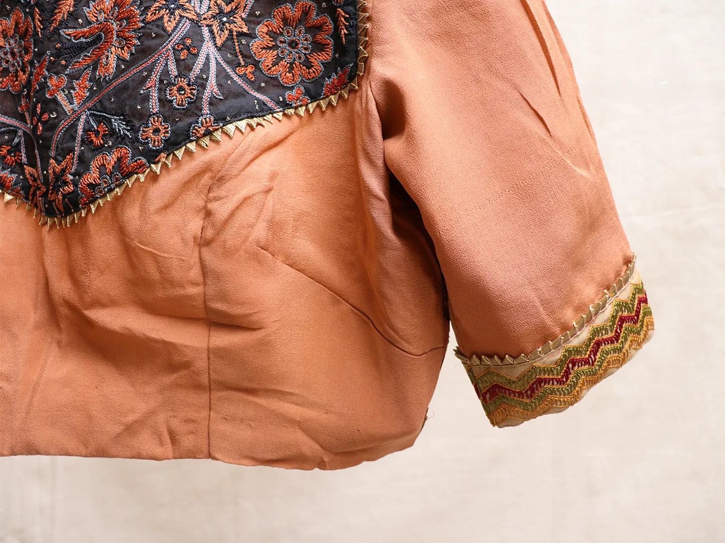 Caramel brown, crepe, Hand embroidery blouse