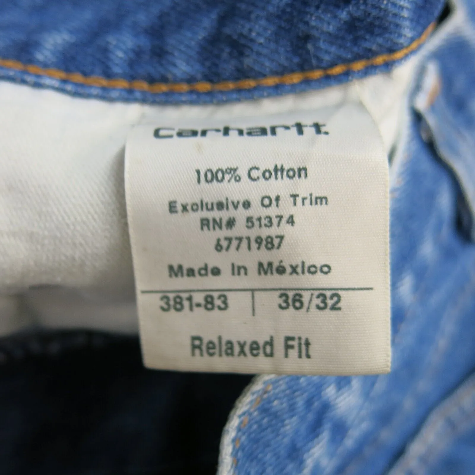 Carhartt Jeans Mens 36/32 Blue Straight Leg Denim Mid Rise Relaxed Fit 381-83