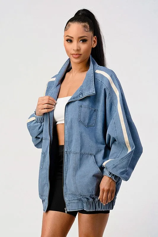 Casual loose fit denim stripe jacket