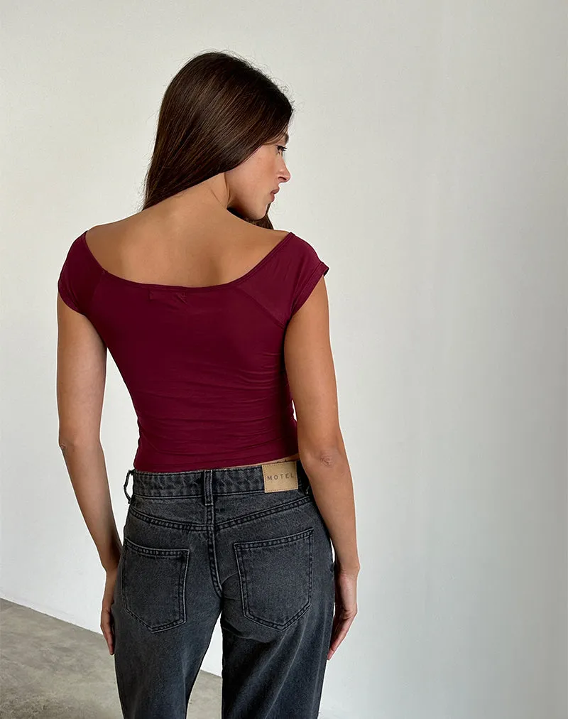 Charya Off Shoulder Top in Burgundy