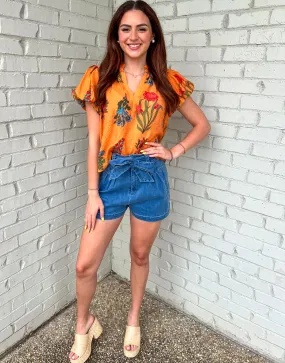 COME ALONG DENIM TIE WAIST SHORTS