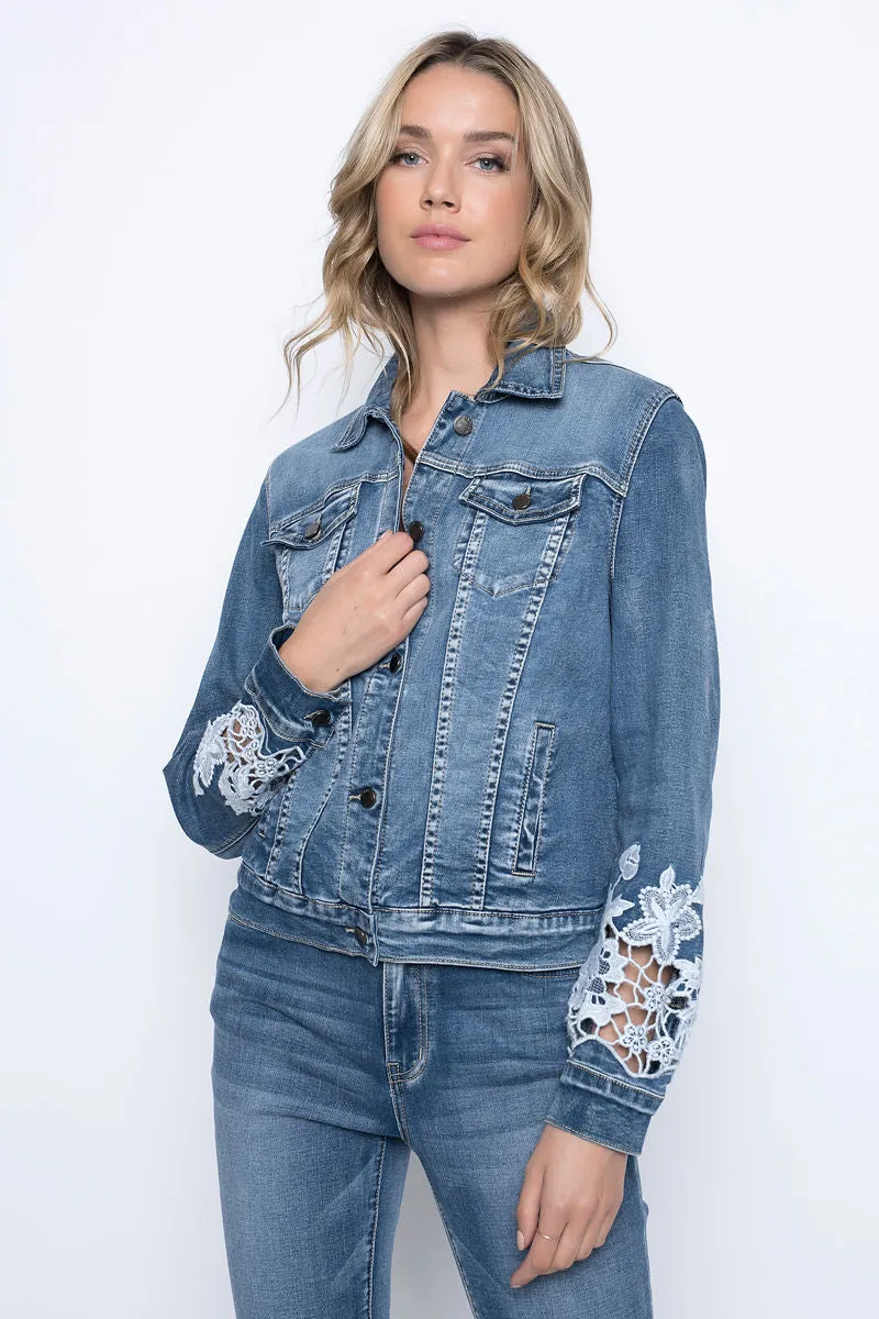 Denim Cut-out Embroidered Denim Jacket