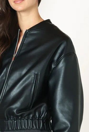 DEX Faux Leather Bomber-Black