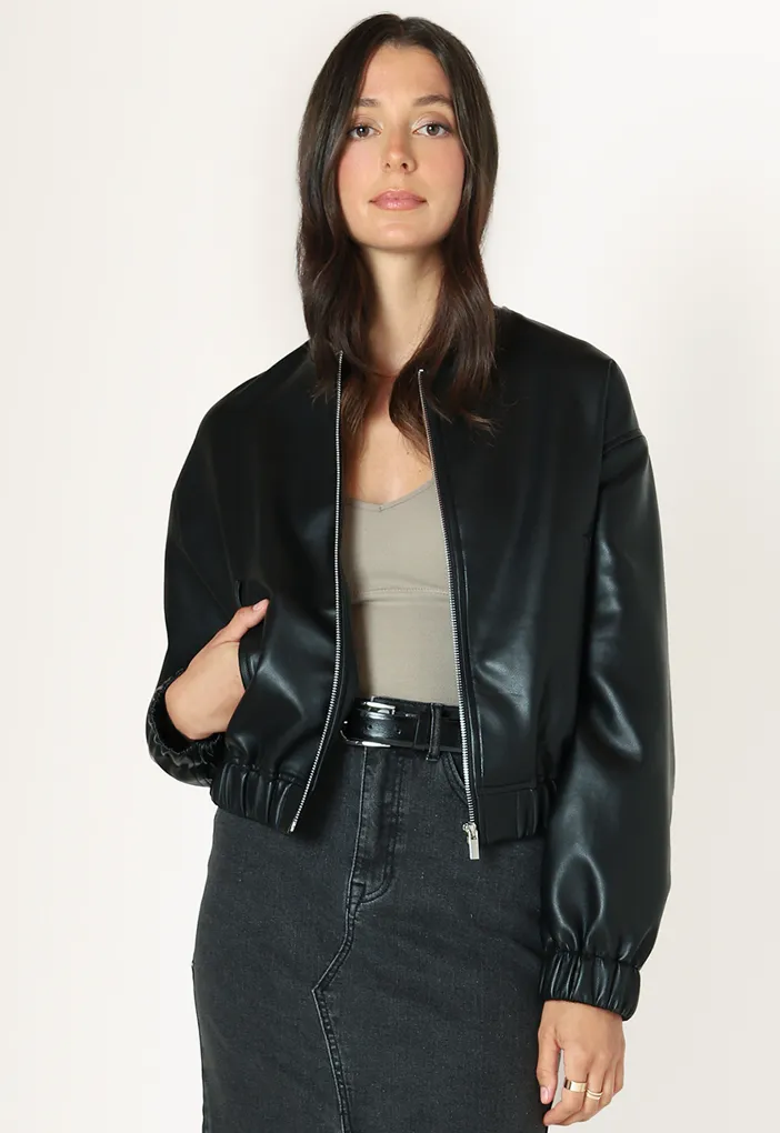 DEX Faux Leather Bomber-Black