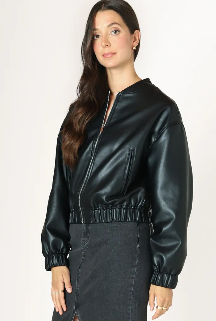 DEX Faux Leather Bomber-Black