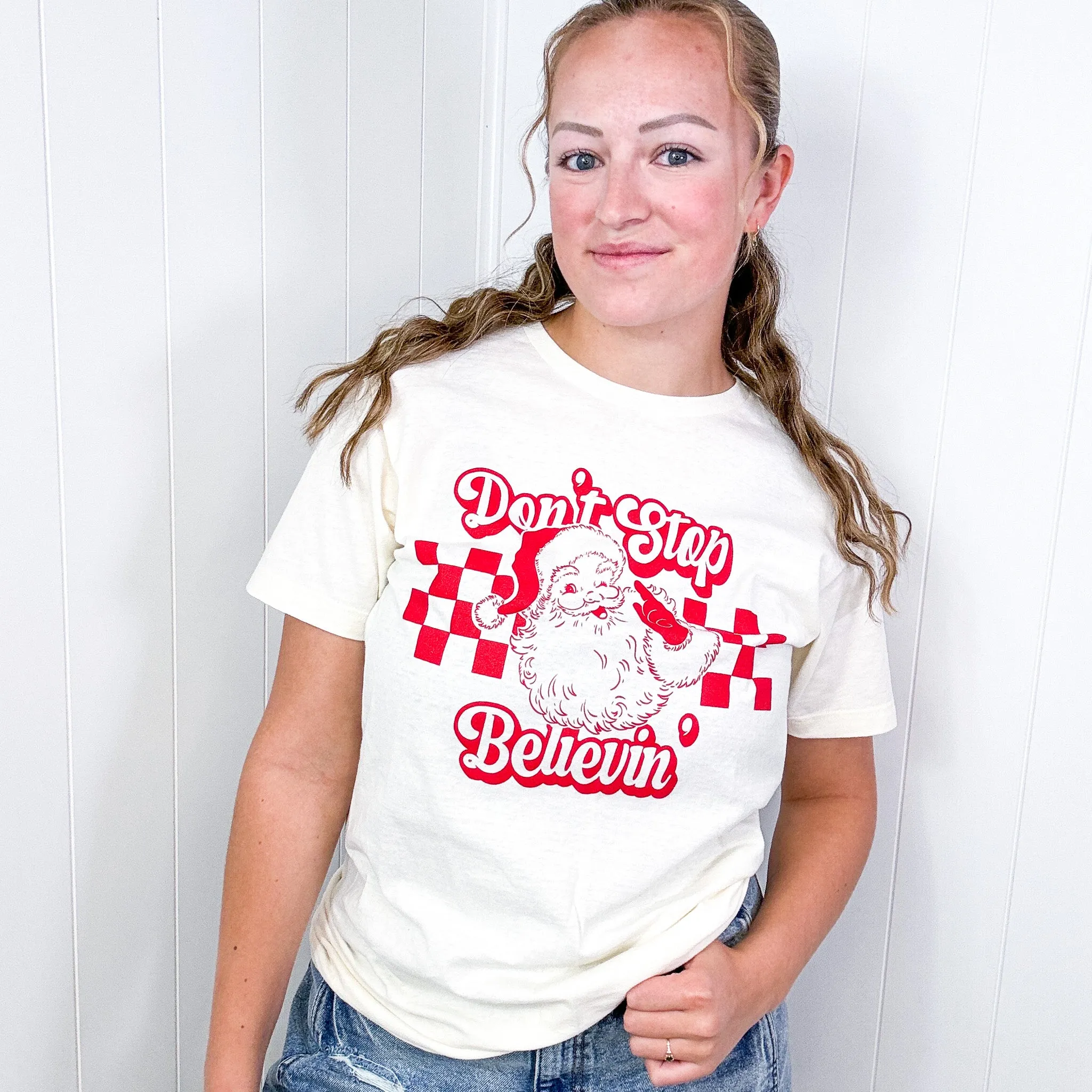 Don't Stop Believin' Santa Graphic Tee