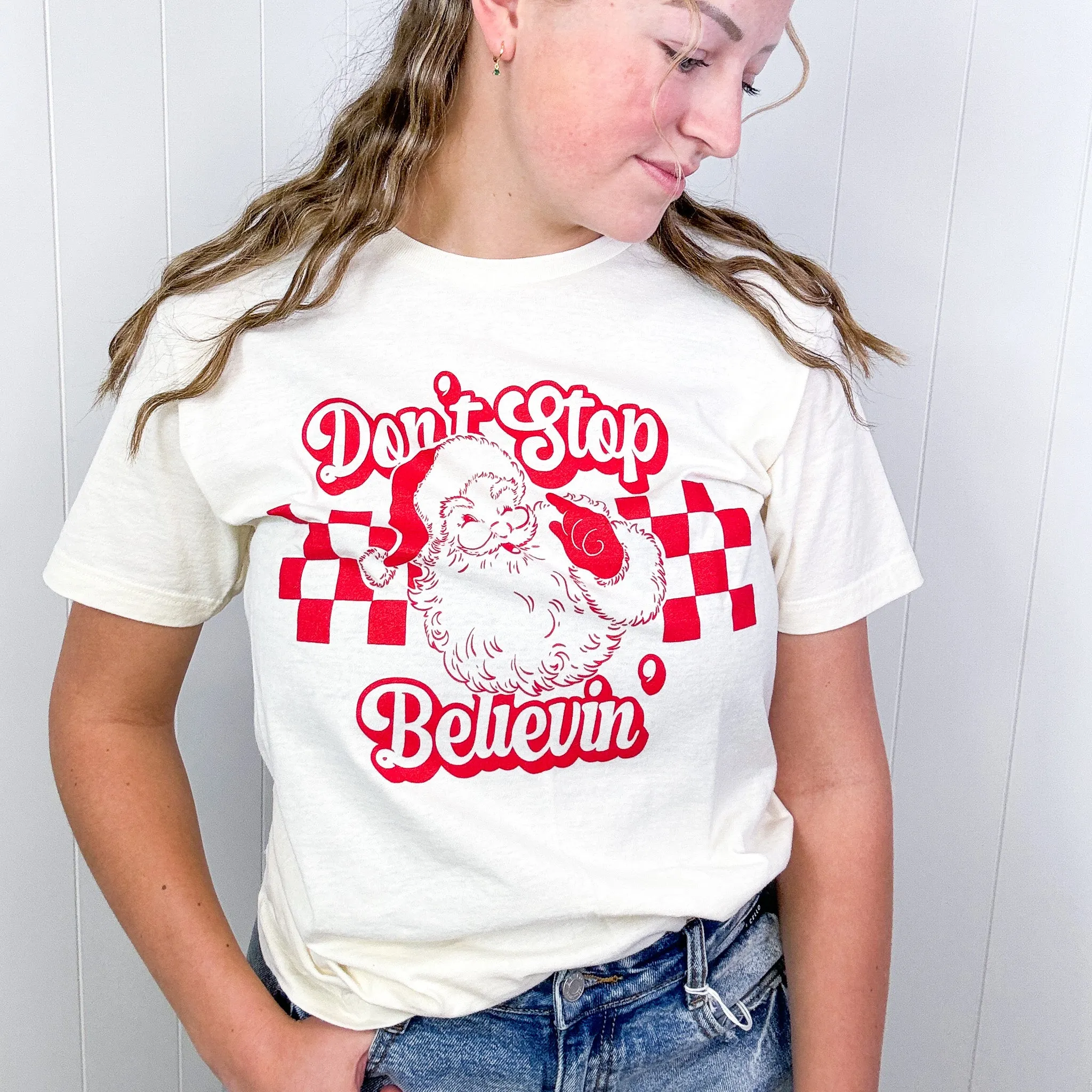 Don't Stop Believin' Santa Graphic Tee