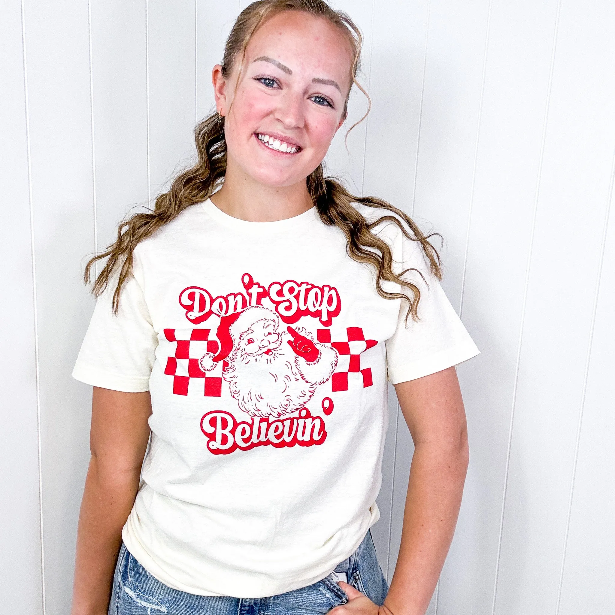 Don't Stop Believin' Santa Graphic Tee