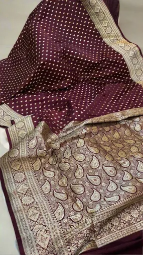 Exquisite Handloom Wine Pure Silk Banarasi Saree