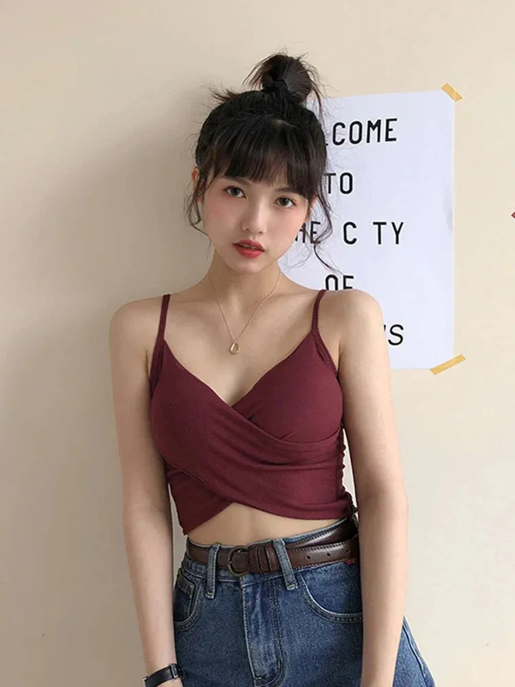 Fashion Patchwork Sexy Pure Color Crop Top