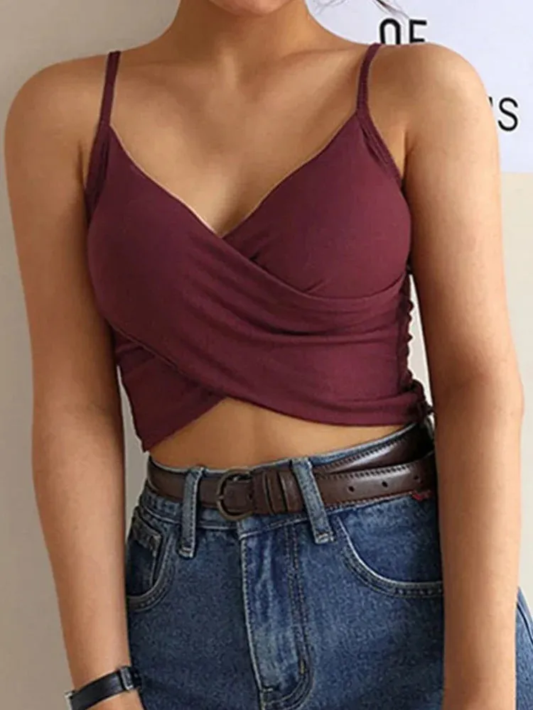 Fashion Patchwork Sexy Pure Color Crop Top