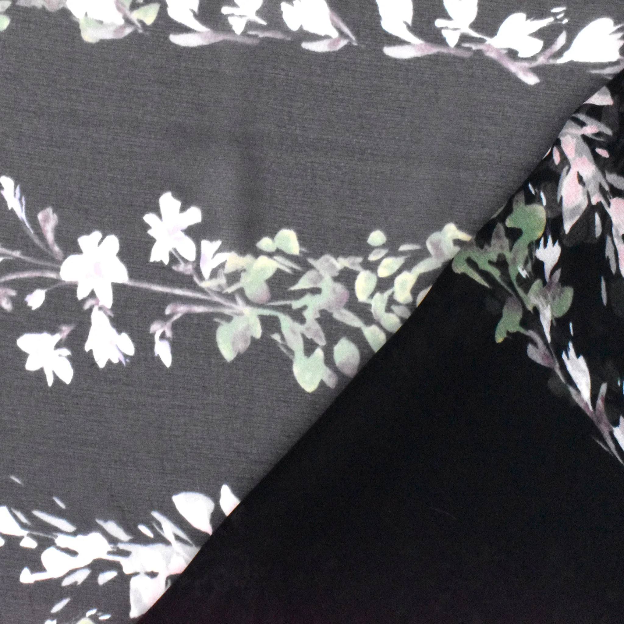 Green-Black-Multi Floral Border Panel Printed Silk Chiffon Fabric