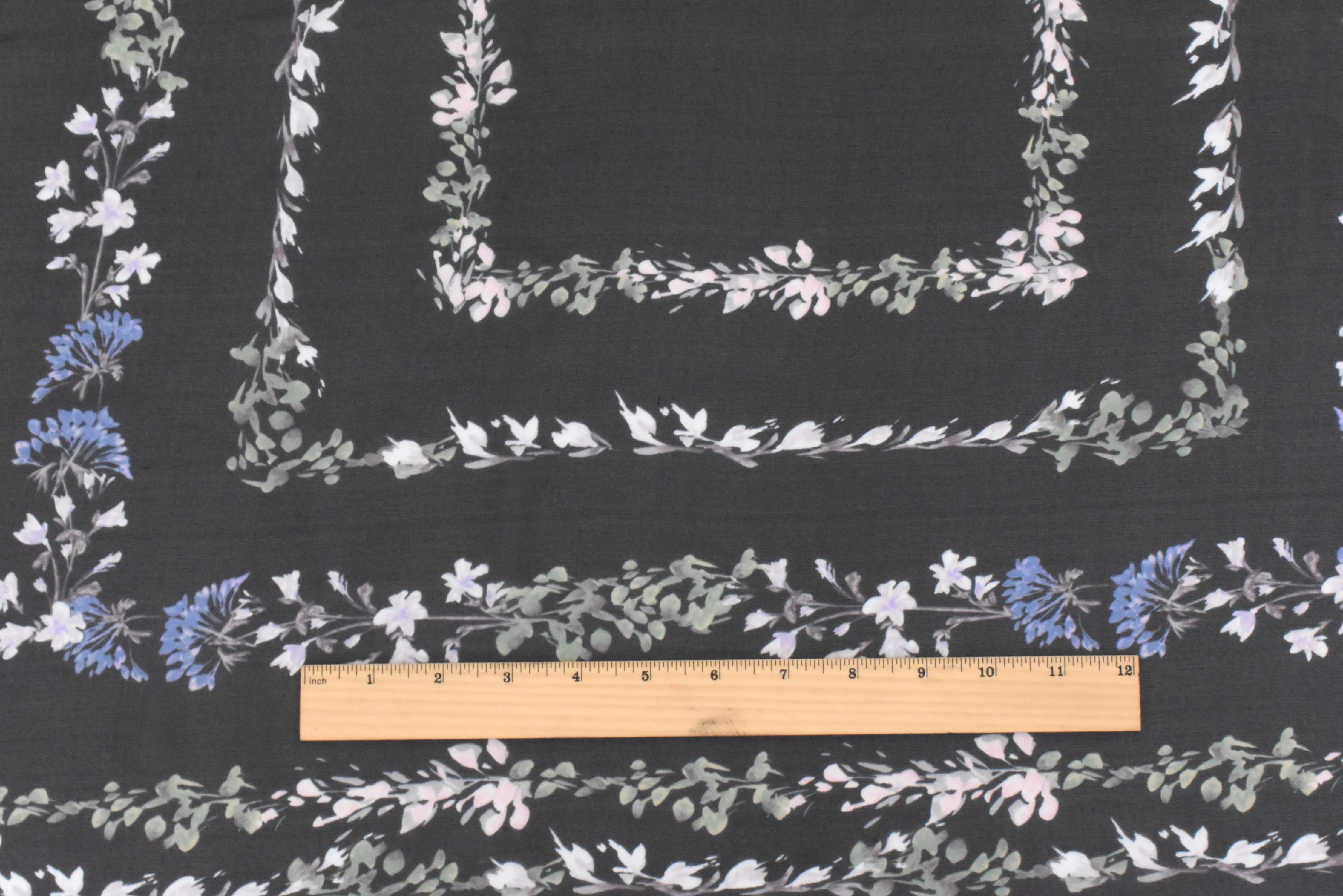 Green-Black-Multi Floral Border Panel Printed Silk Chiffon Fabric