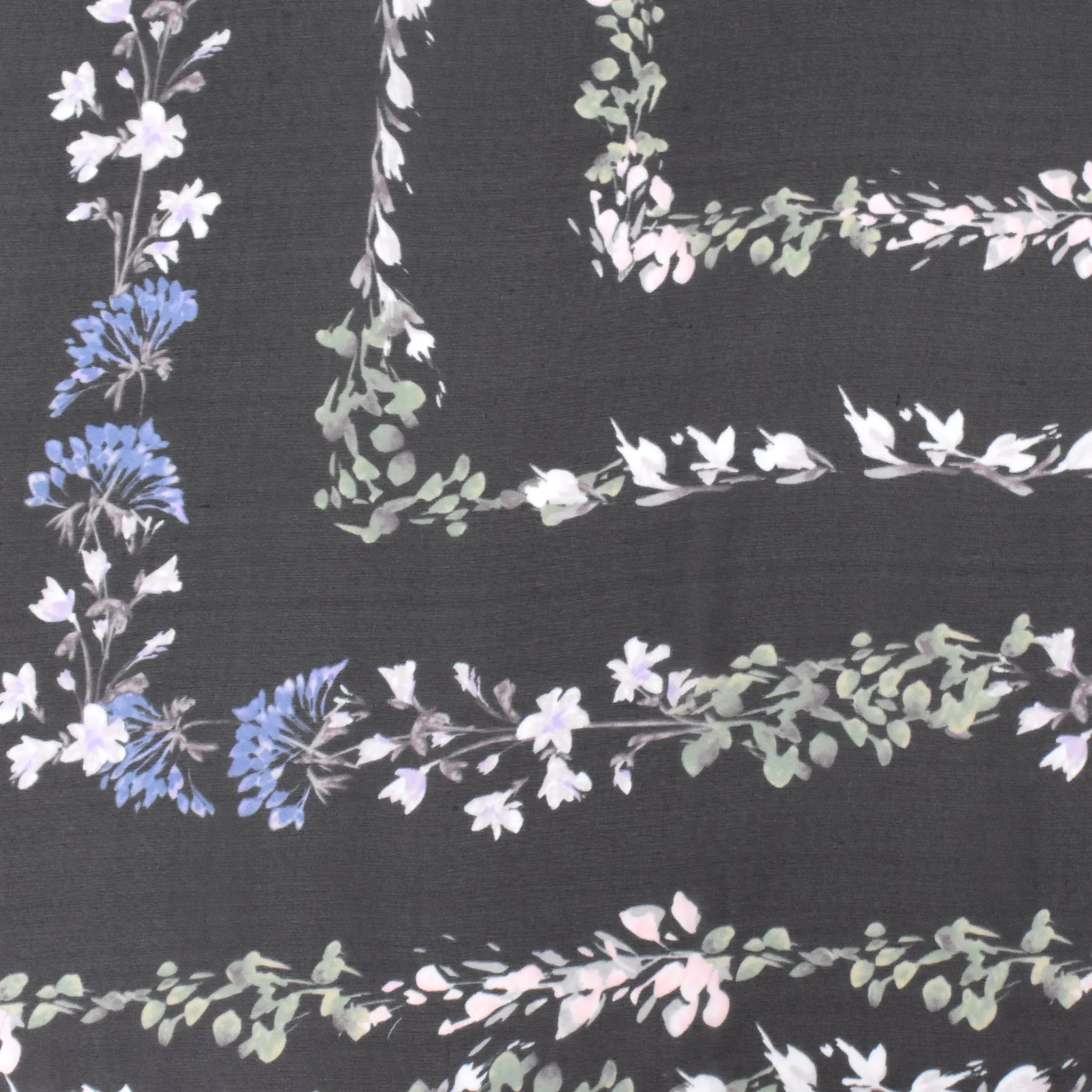 Green-Black-Multi Floral Border Panel Printed Silk Chiffon Fabric