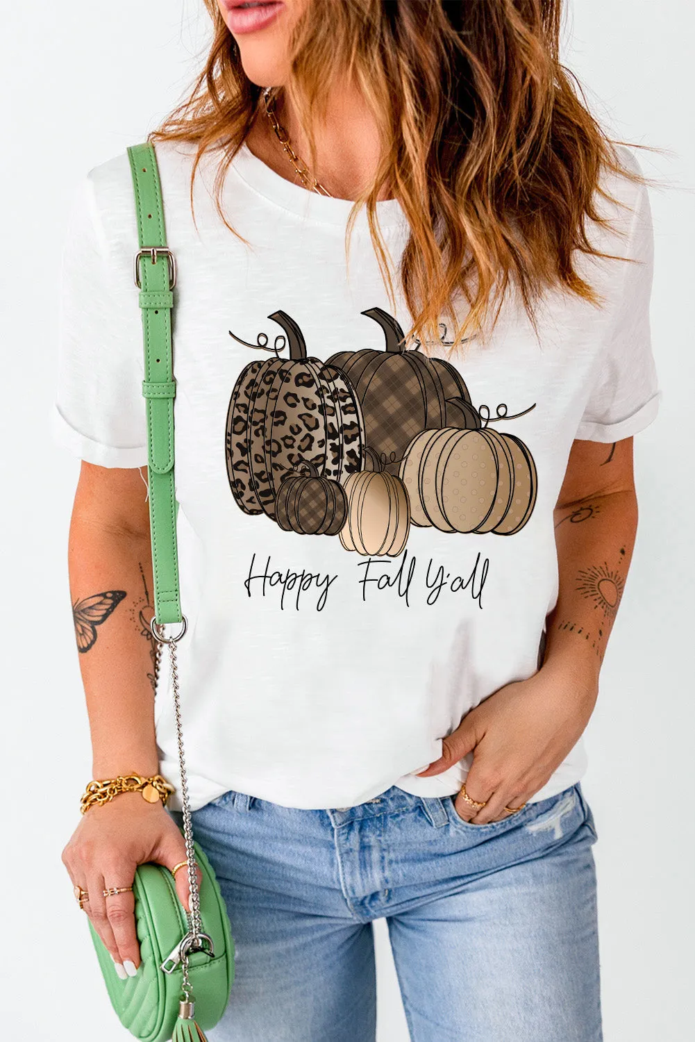 Happy Fall Y\'all Pumpkin Print Graphic T Shirt