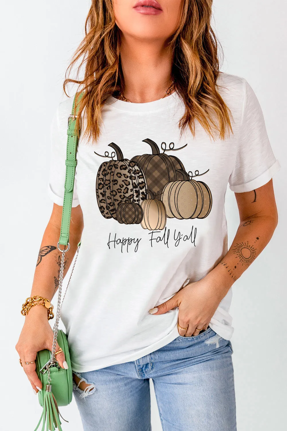 Happy Fall Y\'all Pumpkin Print Graphic T Shirt