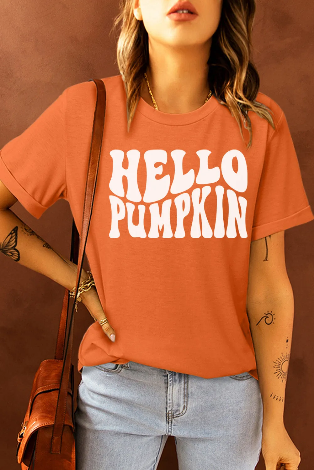 HELLO PUMPKIN Letter Print T Shirt