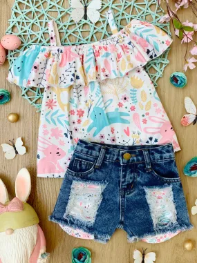 Hoppiness Top And Patched Denim Short Set