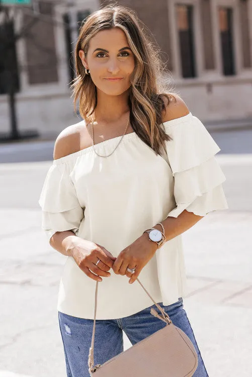 Laurie Off-the-Shoulder Layered Sleeve Blouse in Ivory