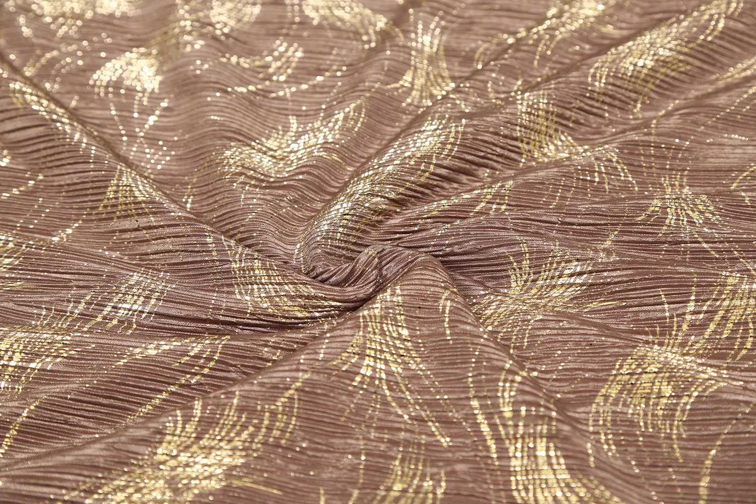 Light Brown Foil Printed Pleated Fabric