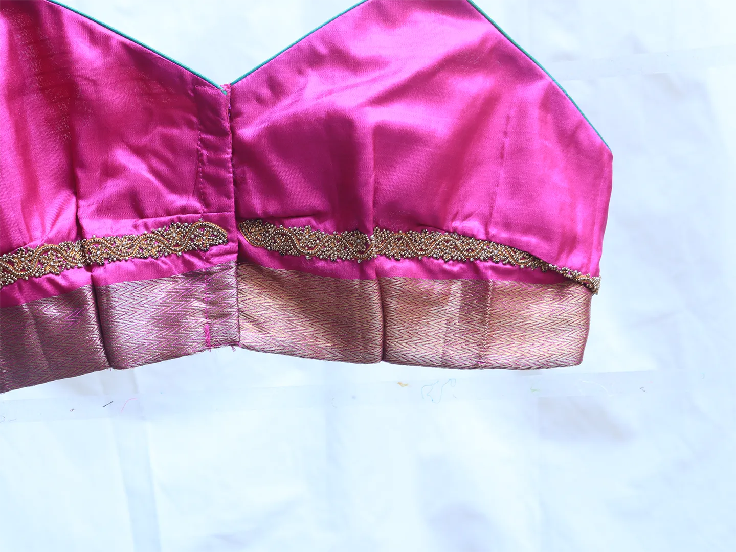 Magenta pink, Karnataka silk, Hand embroidery Bralette