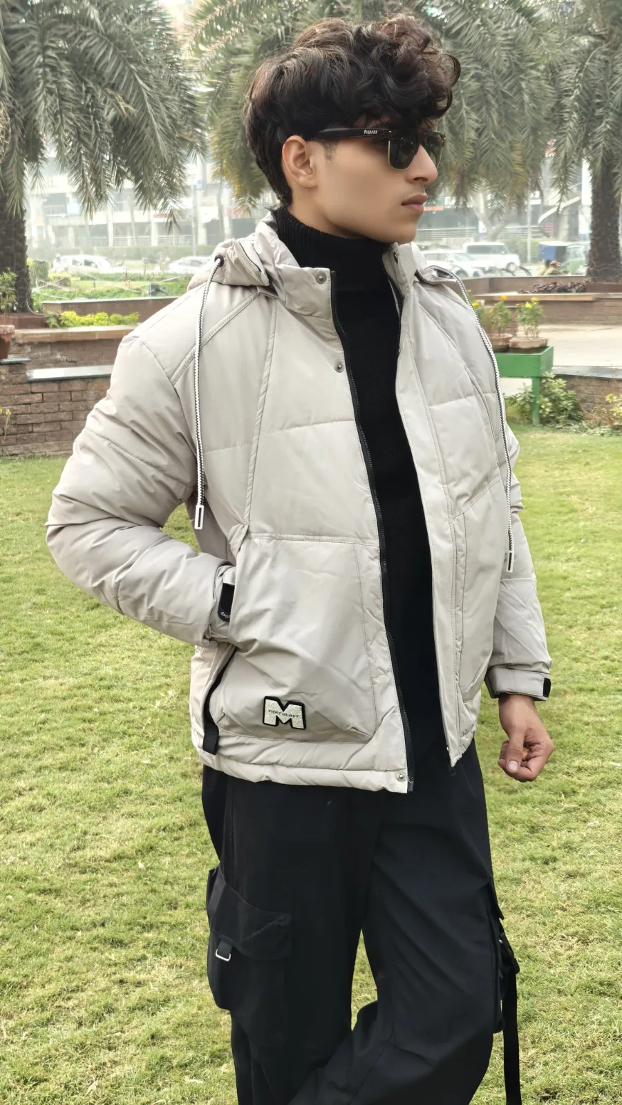 Men's gray imported puffer jacket