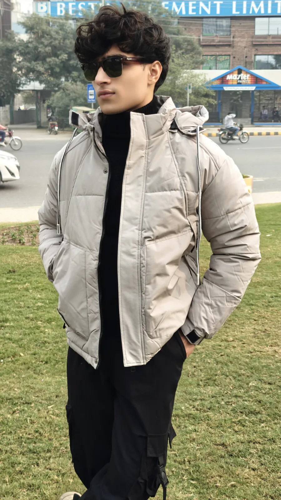 Men's gray imported puffer jacket