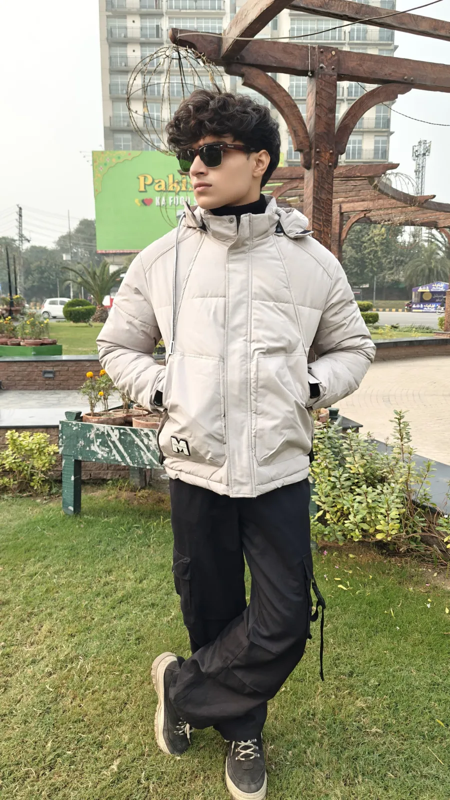 Men's gray imported puffer jacket